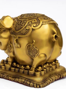 铜猪摆件纯铜生肖猪福字元宝吉祥猪客厅办公室桌面金猪存钱罐大号