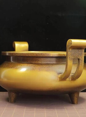 香炉纯铜大小号家用复古檀香官帽炉居室供奉供佛祠堂超大佛堂摆件