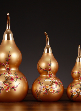 纯铜葫芦福禄开盖开口拉丝光面手绘梅花礼品工艺品摆件