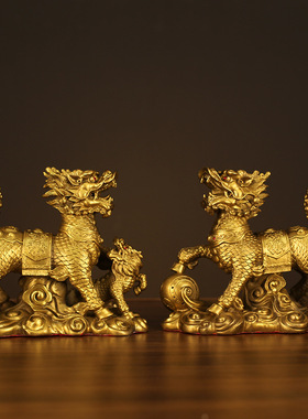 戏珠麒麟单人双人送子护宝麒麟一对摆件卧室客厅办公室