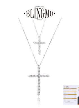 S925纯银十字架项链莫桑钻不掉色