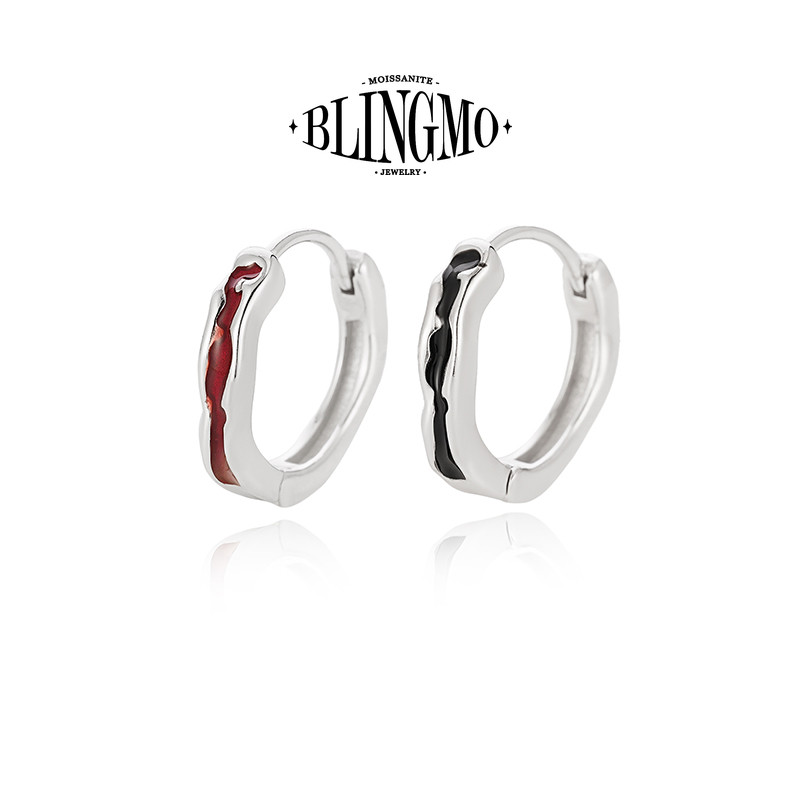BLINGMO S999足银珐琅山川肌理耳环男黑色红色本命年养耳洞耳饰,淘宝优惠券,粉丝福利购,淘宝优惠卷