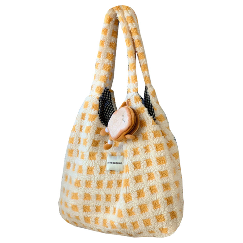 韩版ins学院风秋冬款毛绒绒单肩包包女 可爱学生手提大容量托特包,淘宝优惠券,粉丝福利购,淘宝优惠卷