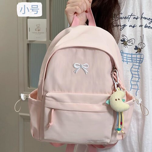 茶话会日系ins风简约休闲双肩包女生 初中高中学生书包轻便小背包 - 图1