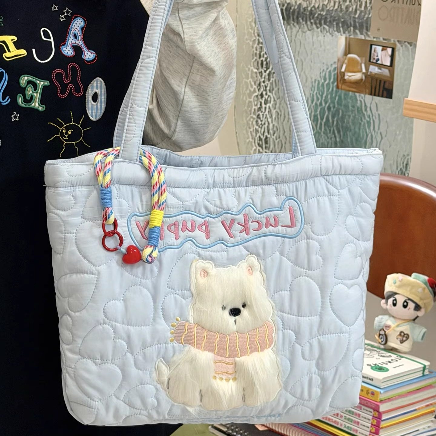 日系ins小清新卡通刺绣云朵包包女 学生托特包休闲百搭手提单肩包,淘宝优惠券,粉丝福利购,淘宝优惠卷