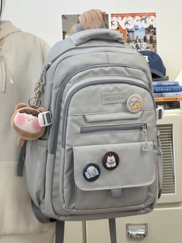 大容量多隔层双肩包简约休闲大学生书包女初中高中生校园背包男潮 - 图2