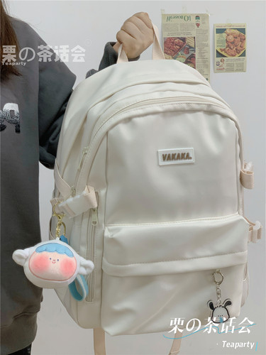 茶话会简约百搭ins双肩包女 大容量高中学生初中生书包电脑背包女 - 图2