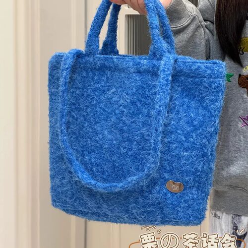 秋冬毛绒绒斜挎包大容量 日系ins风手提单肩包休闲学生托特包包女 - 图2