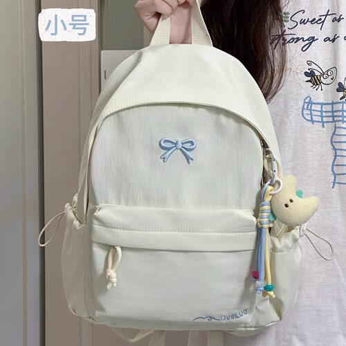 茶话会日系ins风简约休闲双肩包女生 初中高中学生书包轻便小背包 - 图2