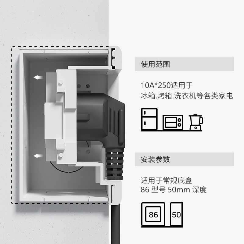 国际电工86型隐藏式插座面板内嵌式隐形嵌入式墙壁插板冰箱五孔 - 图0