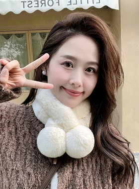 整皮獭兔毛围巾女冬季韩版加厚保暖毛绒皮草围脖可爱真毛领子