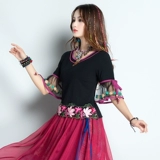 Летняя этническая ретро футболка, приталенный мегафон, этнический стиль, с рукавом