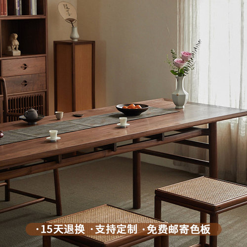 新中式实木茶桌黑胡桃木泡茶台北美黑胡桃木实木茶台茶桌椅组合 - 图3
