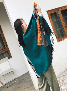 泰国风情大象款流苏棉麻女士围巾
