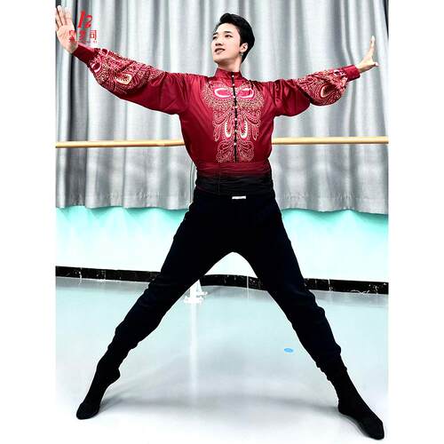 维族服装新疆舞蹈服男新款院校艺考练功服民族维吾尔族舞台表演服 - 图1