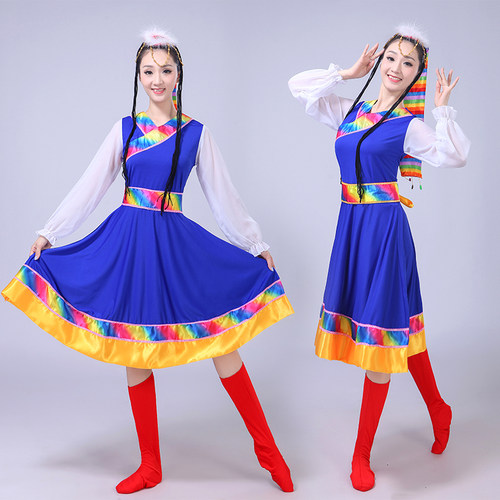 新款藏族舞蹈演出服装蒙古服饰女少数民族服装成人西藏广场舞水袖 - 图3