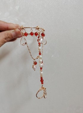 汉服戒指一体式红玛瑙珍珠手环