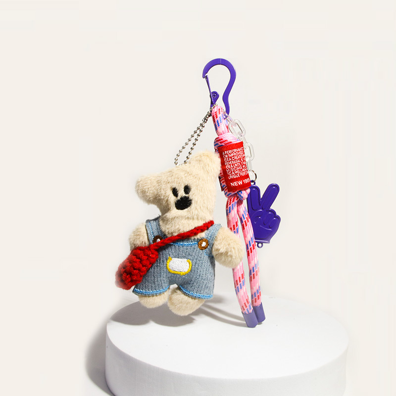 美拉德憨豆小熊书包包挂件毛绒公仔卡通可爱汽车钥匙扣miu系学生 - 图2