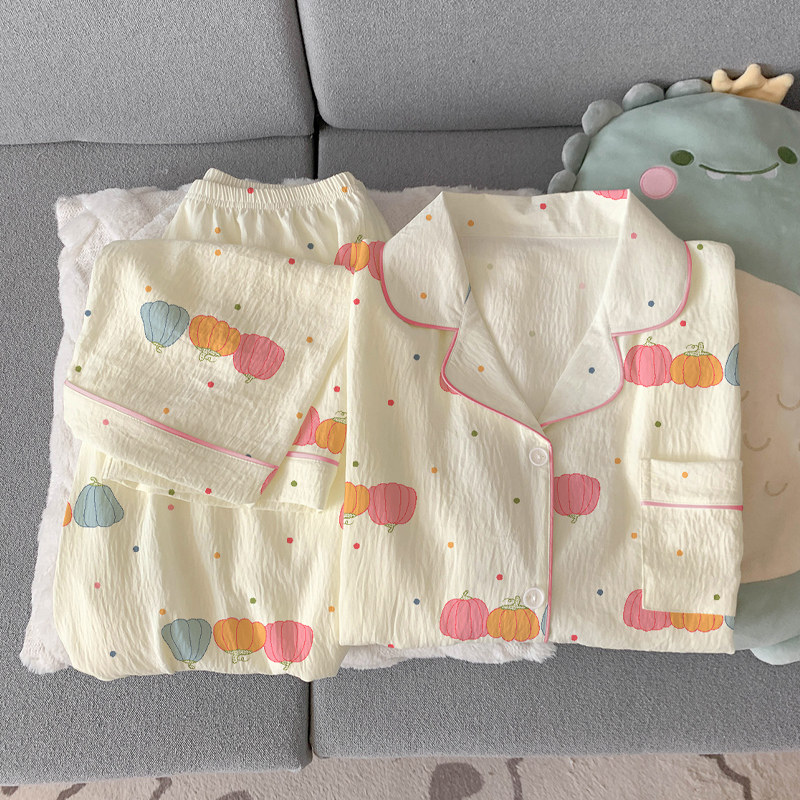 南瓜波点ins春夏睡衣女新款学生休闲短袖长裤两件套云朵棉家居服,淘宝优惠券,粉丝福利购,淘宝优惠卷