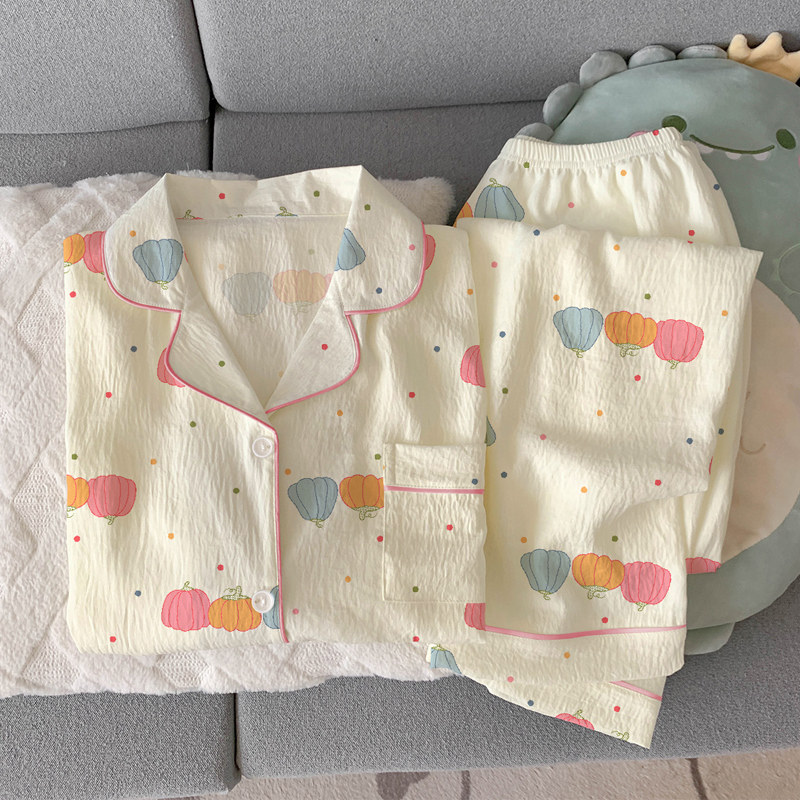 南瓜波点ins春夏睡衣女新款学生休闲短袖长裤两件套云朵棉家居服,淘宝优惠券,粉丝福利购,淘宝优惠卷