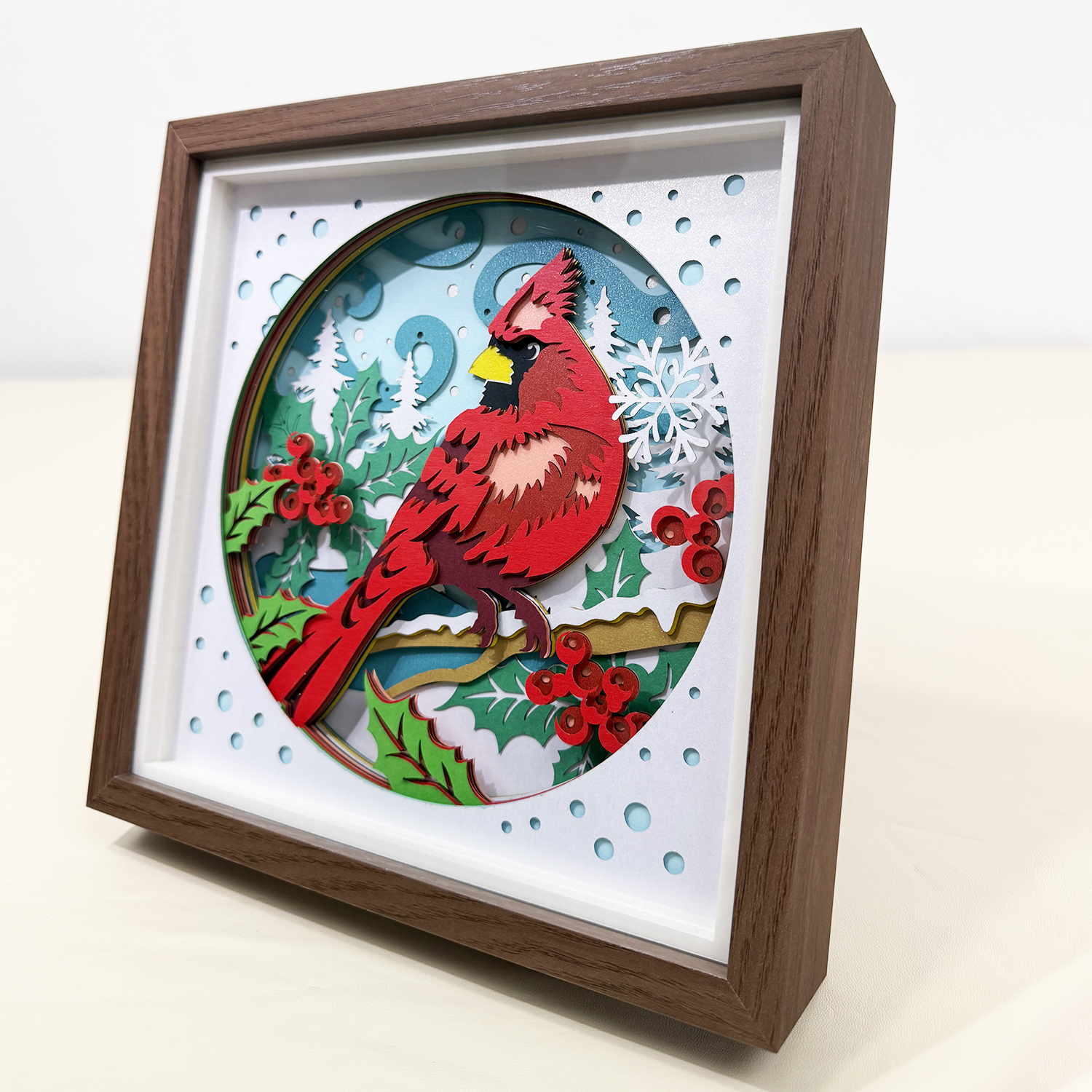 红衣主教鸟红雀圣诞节摆件桌面客厅装饰画送礼家用立体纸雕相框 - 图2