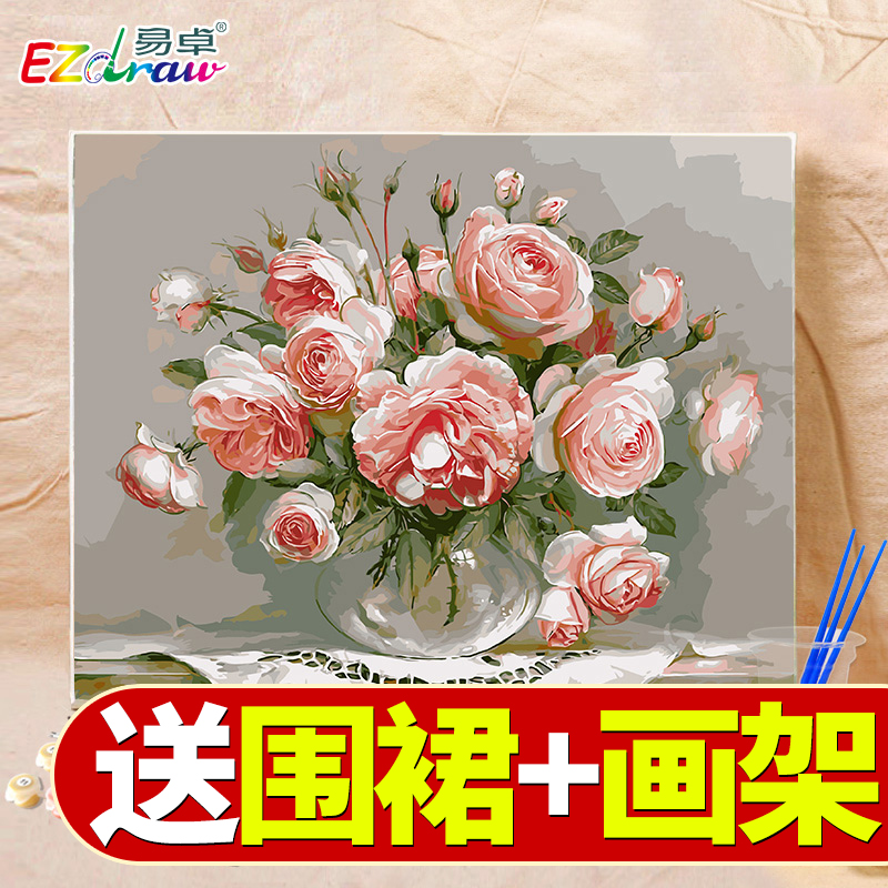 易卓 diy數字裝飾油畫歐式手工繪畫客廳玄關玻璃花卉過道掛畫