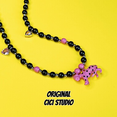 CICI STUDIO小众个性玫红色精工豹子项链女ins甜酷多巴胺朋克项链