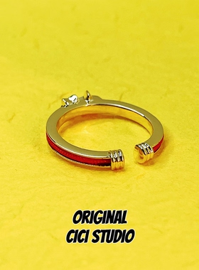 CICI STUDIO小众高级感红色精工戒指镀金五角星小众设计圣诞礼物