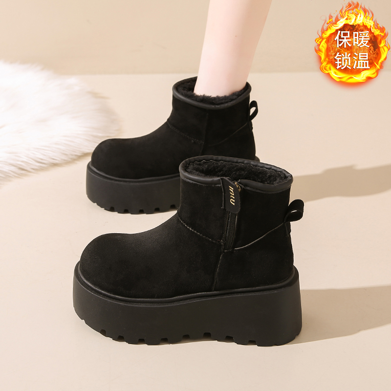 松糕厚底雪地靴女2025新款冬季增高马丁靴加绒加厚保暖东北大棉鞋 - 图0