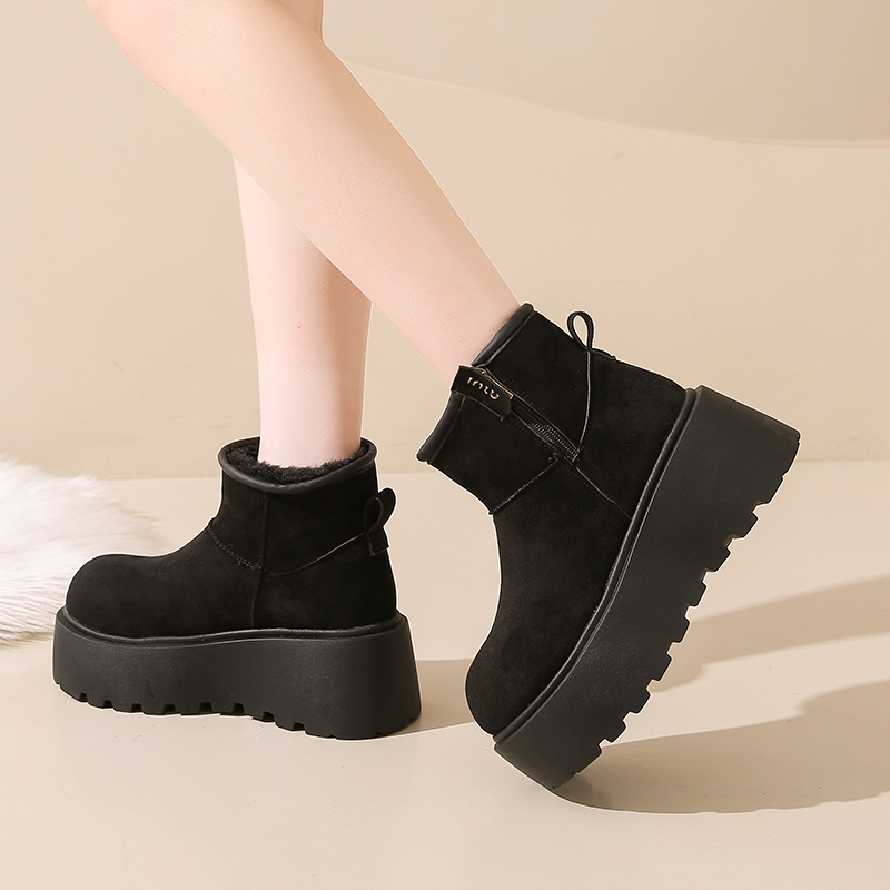 松糕厚底雪地靴女2025新款冬季增高马丁靴加绒加厚保暖东北大棉鞋 - 图2