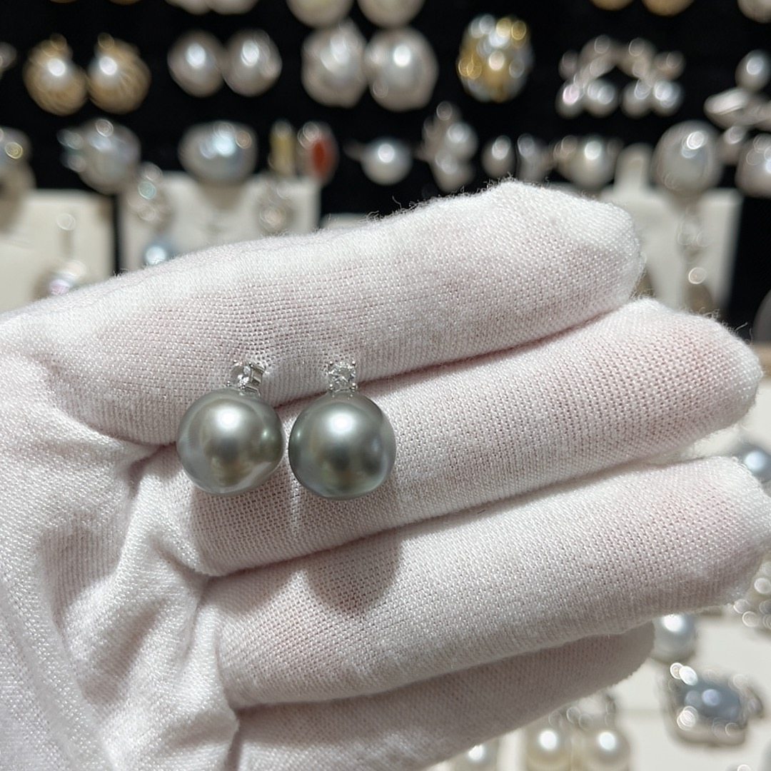 11.8-12mm铂金灰大溪地王妃耳钉S925银,淘宝优惠券,粉丝福利购,淘宝优惠卷