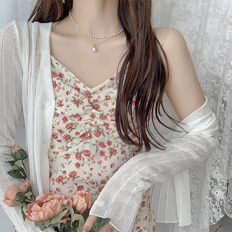 碎花夏季吊带裙子加开衫防晒连衣裙 梦盼黎时尚套装