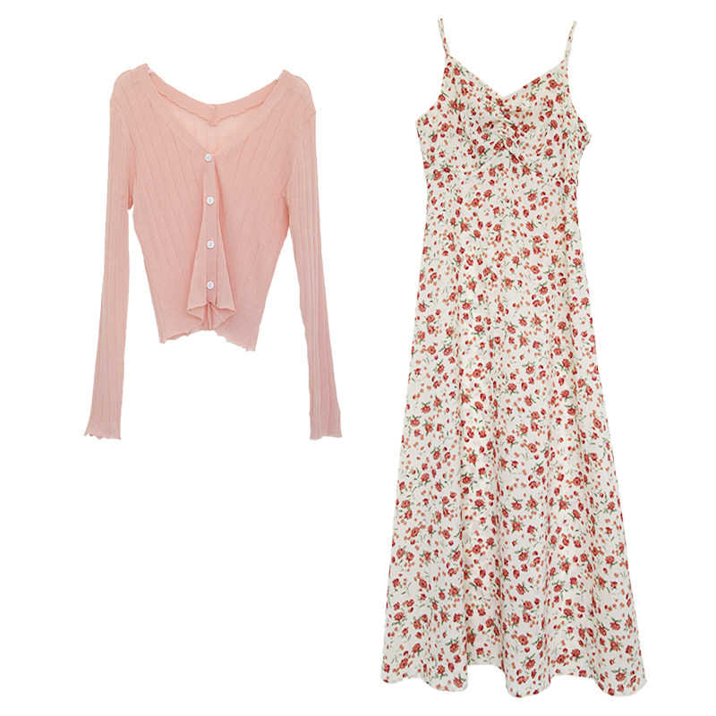 碎花夏季吊带裙子加开衫防晒连衣裙 梦盼黎时尚套装