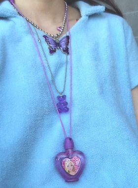 【杀死玛丽苏】稀有款土酷少女项链 复古90s镶钻蝴蝶丝带锁骨链