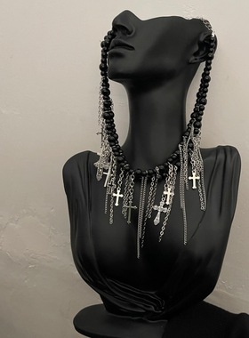重工辣妹十字架流苏珍珠项链女小众设计高级感锁骨链独特个性颈链