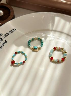 绿松石串珠戒指多巴胺食指环