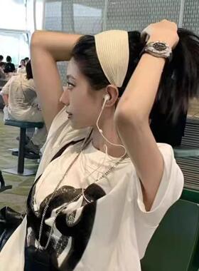 易梦玲同款韩系针织灰色加宽发箍女高颅顶防滑高级感发带头箍发饰