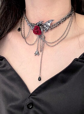亚文化甜酷朋克风轻奢高级感欧美气质ins项链花朵飞龙流苏锁骨链