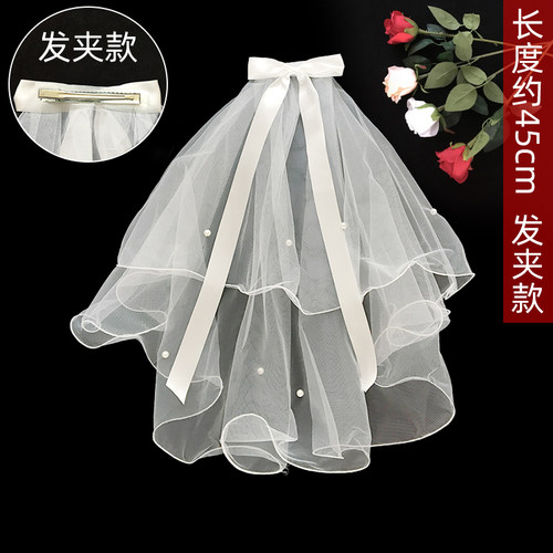 小个子头纱领证求婚新娘结婚蝴蝶结蓬蓬纱女演唱会高级感拍照道具 - 图1