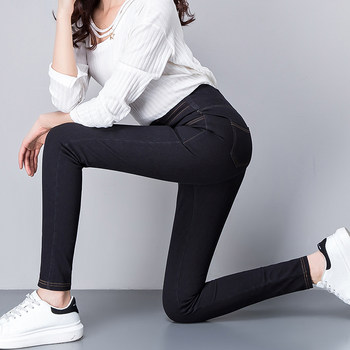 2023 Spring and Summer High Waist Imitation Denim Leggings Women's Outerwear Stretch Casual Size Pencil Pants for Fat Girls