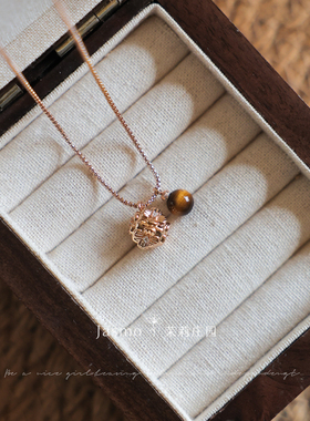 原创长款松果虎眼石吊坠毛衣链女