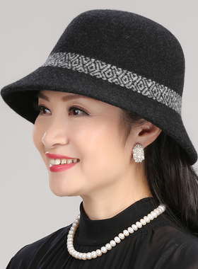 中年妈妈羊毛呢女士冬天奶奶帽子