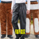 皮裤男防油防水工作裤单款中老年男式宽松劳保男款加绒加厚皮裤子