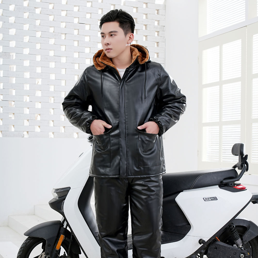 冬季加绒加厚皮衣防风保暖皮套装外卖骑行皮裤男式宽松皮棉袄棉裤,淘宝优惠券,粉丝福利购,淘宝优惠卷