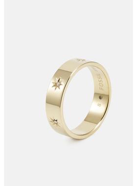代购Fossil/化石女士金色镀层仿钻玻璃钢戒指时尚百搭配饰金圈光