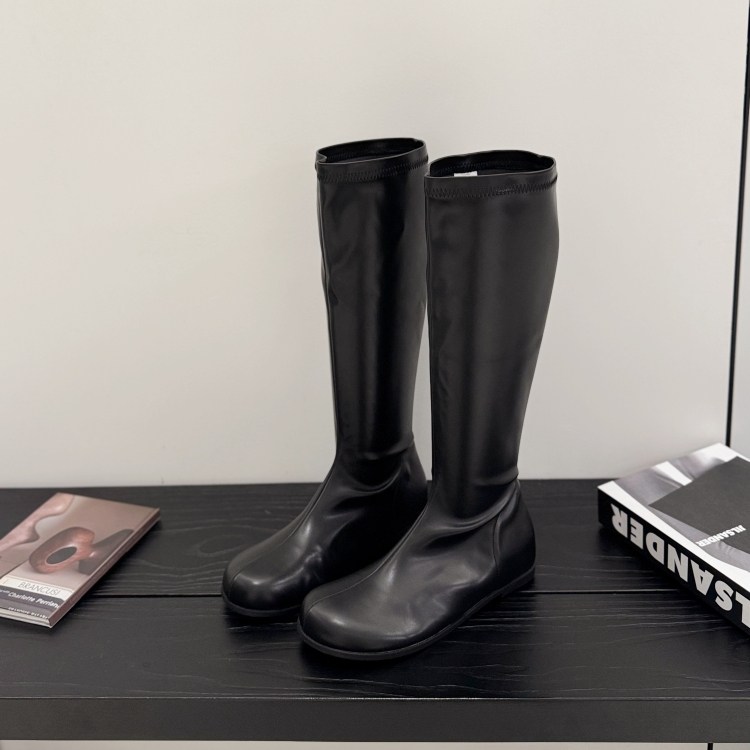 欧洲站低跟圆头瘦腿靴2025秋冬弹力靴套筒时尚酷靴青年高筒袜靴女,淘宝优惠券,粉丝福利购,淘宝优惠卷