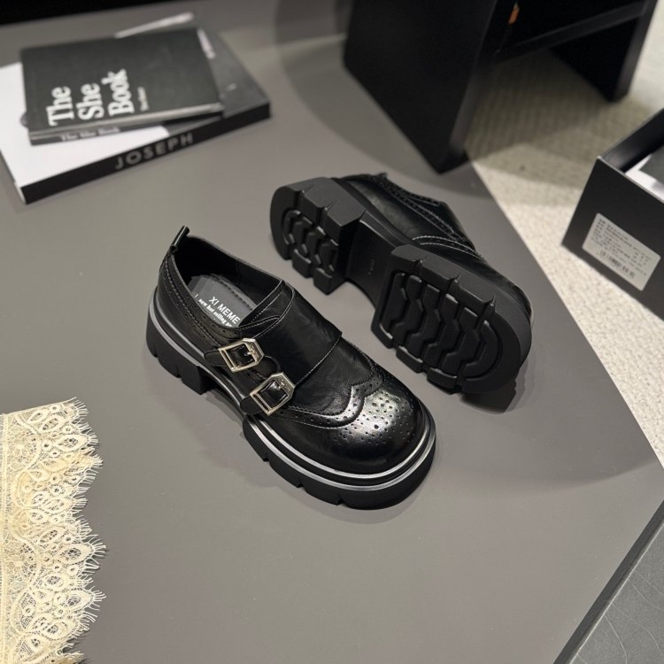 欧美厚底深口单鞋女2026春皮带扣乐福鞋布洛克雕花小皮鞋英伦女鞋,淘宝优惠券,粉丝福利购,淘宝优惠卷