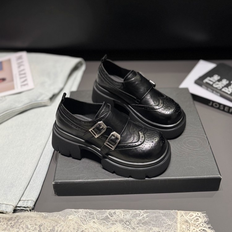 欧美厚底深口单鞋女2026春皮带扣乐福鞋布洛克雕花小皮鞋英伦女鞋,淘宝优惠券,粉丝福利购,淘宝优惠卷