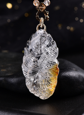 天然黄胶花九尾狐吊坠手工精雕精品精致立体水晶狐狸原创设计项链