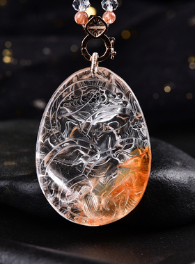 天然红胶花九尾狐吊坠手工精雕精品胶花水晶狐狸原创设计项链